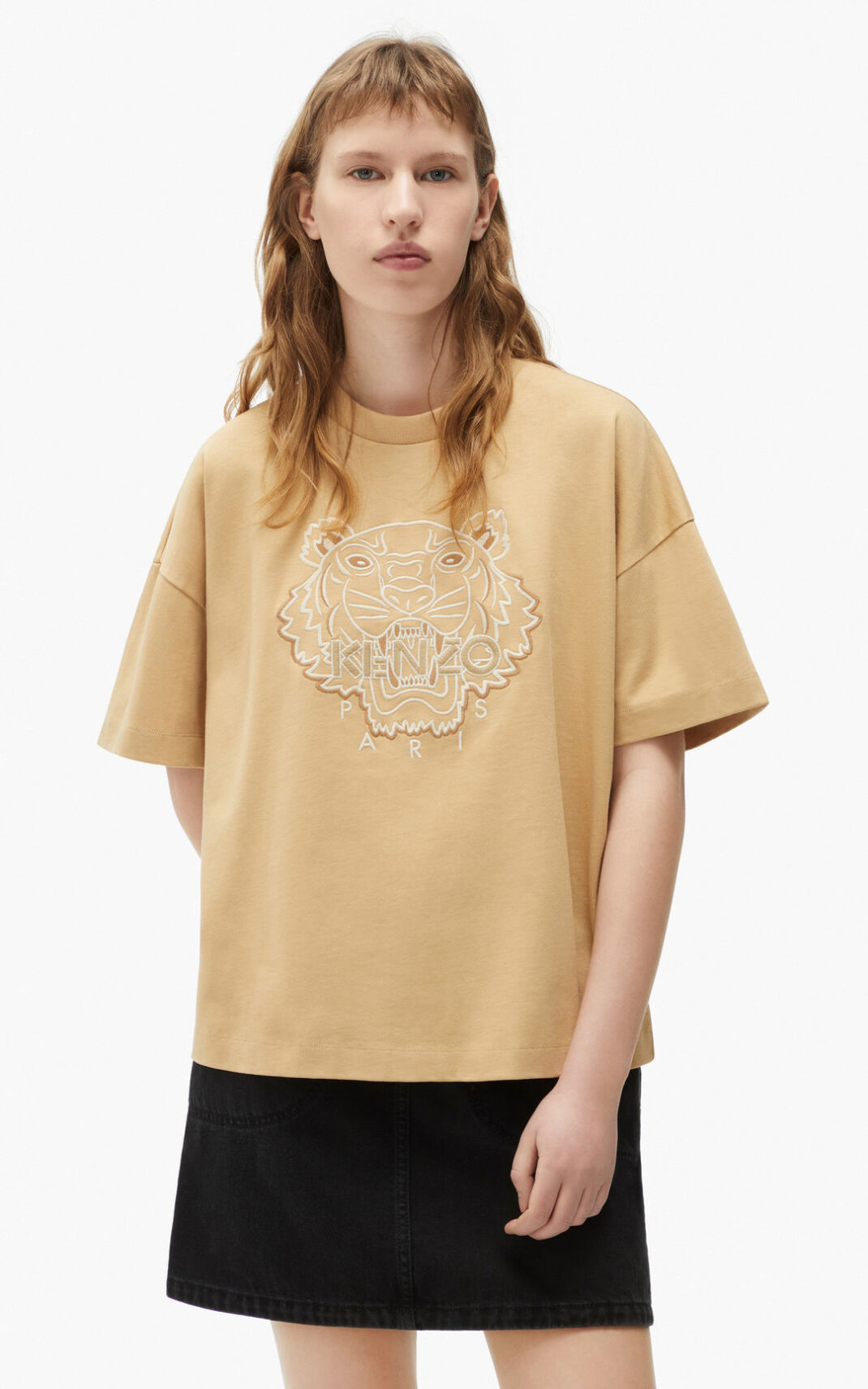 T Shirt Kenzo Tiger boxy Femme Beige Foncé | KVOS-25849